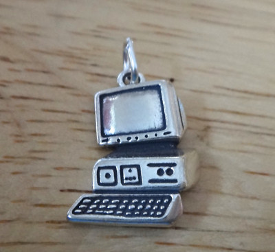 14x19mm Desktop Computer PC Monitor Keyboard Sterling Silver Charm