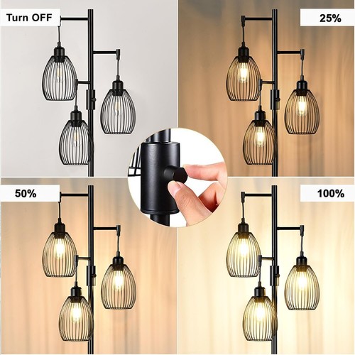 Dimmable Floor Lamp, 3 x 800LM LED Edison Bulbs Included, Farmhouse Industrial F - Picture 3 of 7