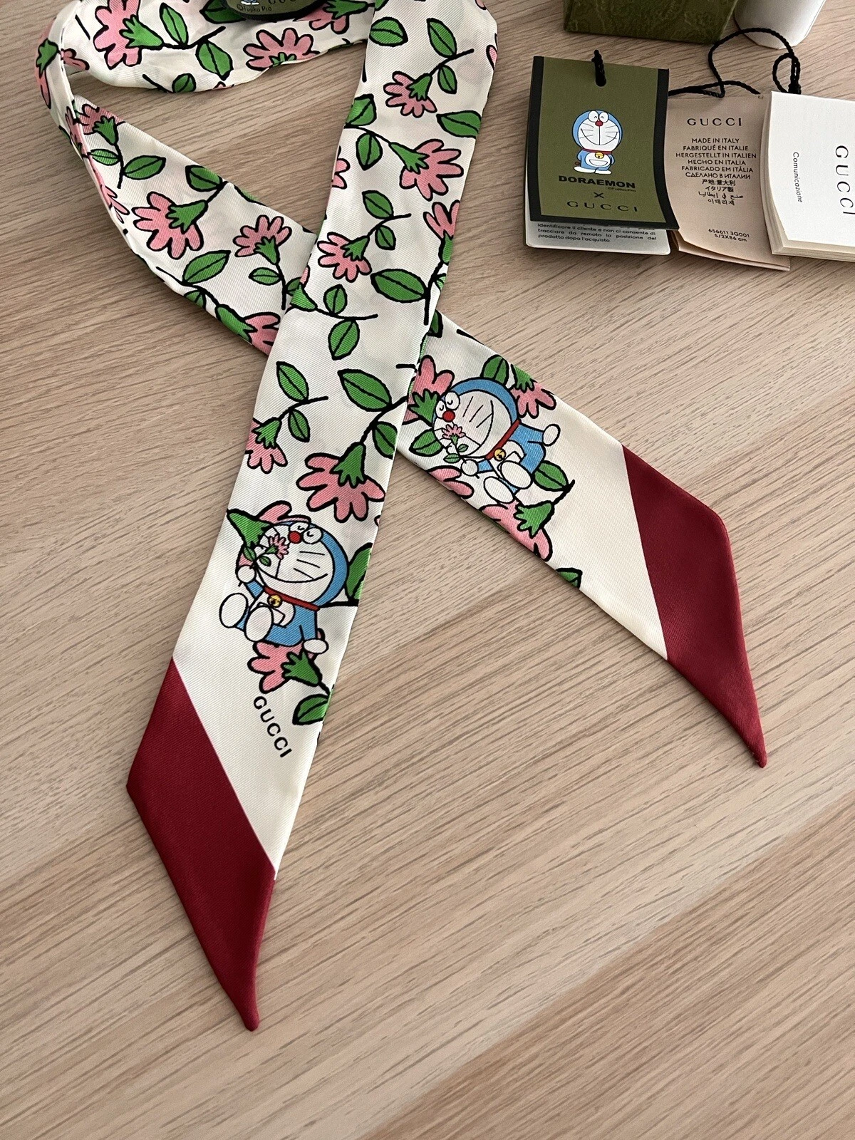 Auth Gucci x Doraemon Silk Scarf   Used once