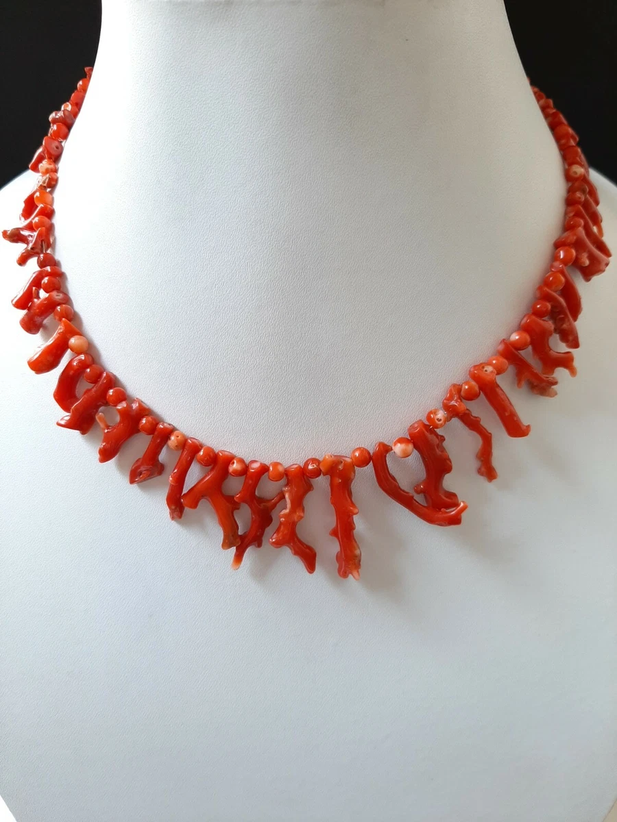 JAPANESE CORAL NECKLACE !100%Natural Coral Necklace Red Tree Round Coral  Jewelry