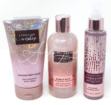 3Pc Bath Body Works A Thousand Wishes Bubble Bath Shimmer Mist Body Scrub