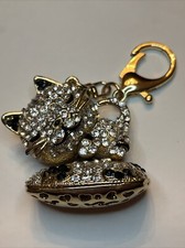 Kitten Cat Gold-tone Rhinestone Keychain