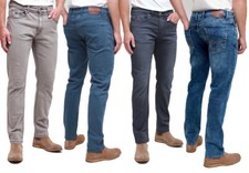 Mens Kam Knitted Denim Fashion Stretch Jeans Blue Grey Waist 32-40