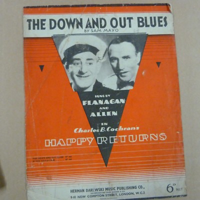 antikes Liederblatt THE DOWN AND OUT BLUES Flanagan und Allen 1938