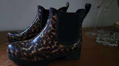 Jeffrey Campbell Cloudy Chelsea Cheetah Brown and Black Ankle Rainboot