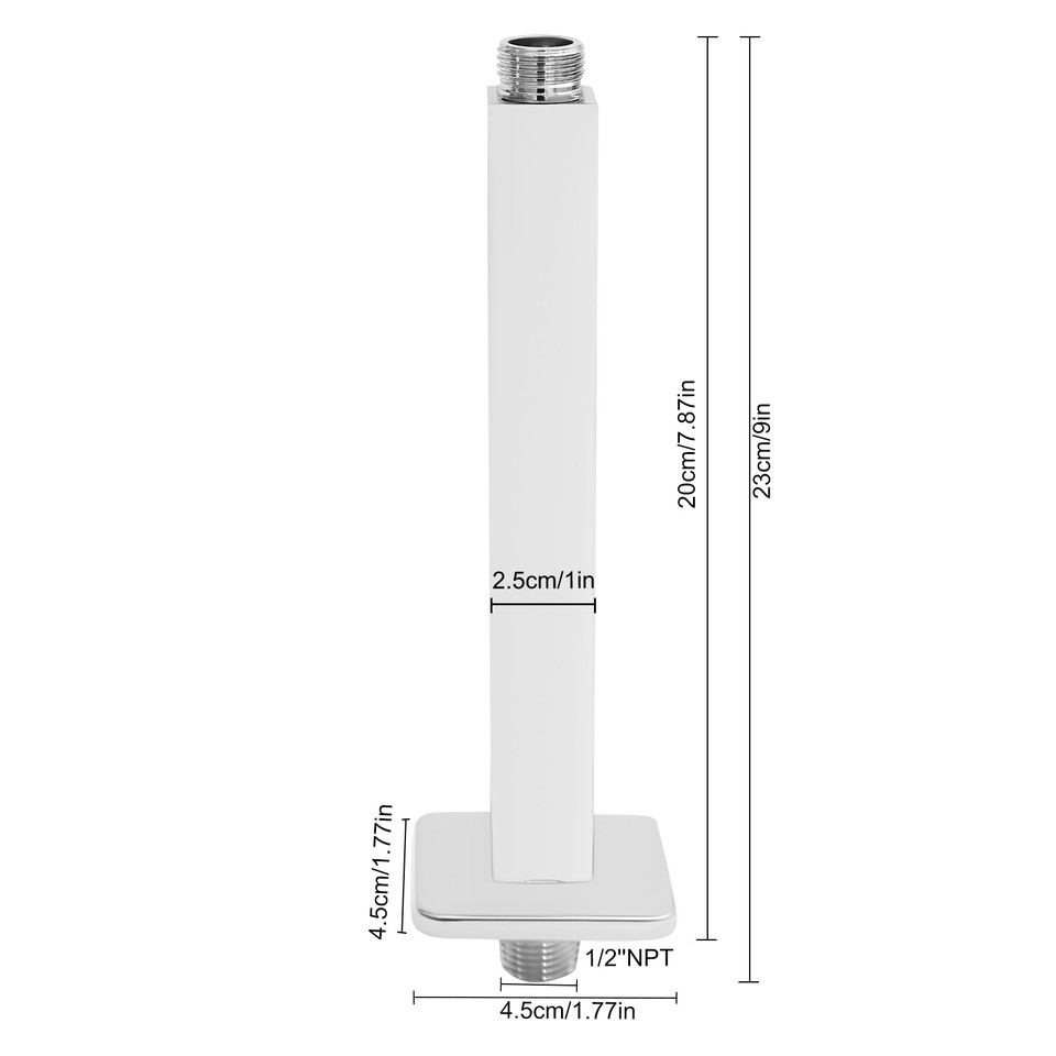 9" Square Ceiling Rain Shower Head Chrome Ceiling Mounted Extension Arm
