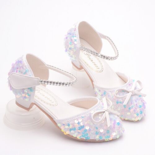 GIRLS DIAMANTE SHOES WEDDING PARTY BRIDESMAID LOW HEEL MARY JANE EVENING SANDALS - Picture 32 of 52