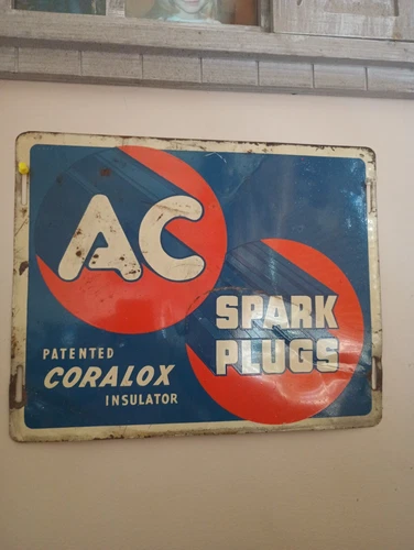 Vintage 1950s AC metal sign chevy GM spark plugs Original Gas Oil Advertising 🔥