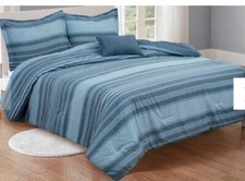 Blue Stripe Gingham  Thread Comforter Set