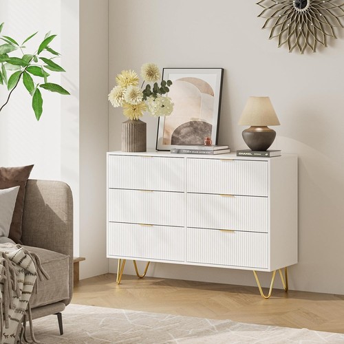 6 Drawer Organizer Unit in White with Gold Accents for Bedroom or Living Room - Picture 3 of 9