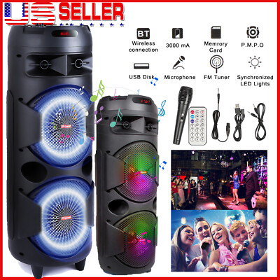 5000W Portable Dual 8''/ 6.5'' Bluetooth Speaker Sub Woofer Heavy Bass Sound & Mic