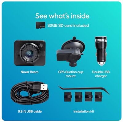 Nexar Beam Full HD 1080p 32GB SD Card Dash Camera Black for sale