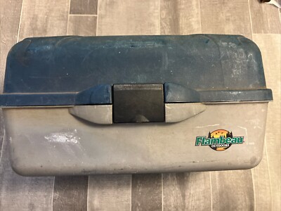 Flambeau Blue/Gray Fishing Plastic Tackle Box 3 Tray W/2 Plastic Boxes & Bobbers