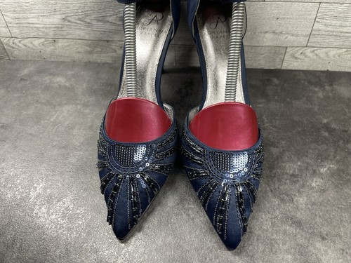 Adrianna Papell Heels Women 8.5M Hollis Shoes Blue Satin Ankle Strap Sequin Pump - 第 5/19 張圖片