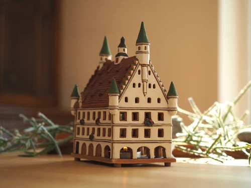 Ceramic Miniature House Candle Holder Old Town Hall Biberach Germany 17cm Midene