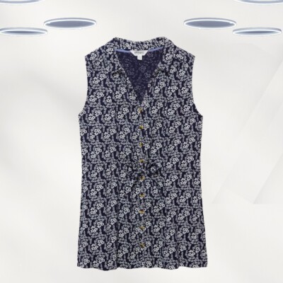 Ex White Stuff Damen ärmelloses Longline bedrucktes Shirt in Navy (Defekt)
