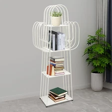 4-Tier Iron Book Shelf Cactus Bookcase W/ Mesh Baffle+6 Compartments For Study