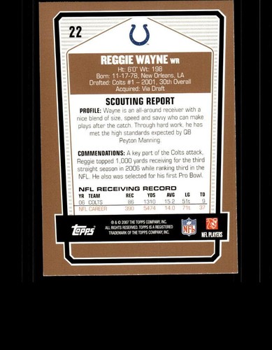 REGGIE WAYNE CARD #22 BFU12R3S1P11 FREE SHIPPING - Picture 2 of 2