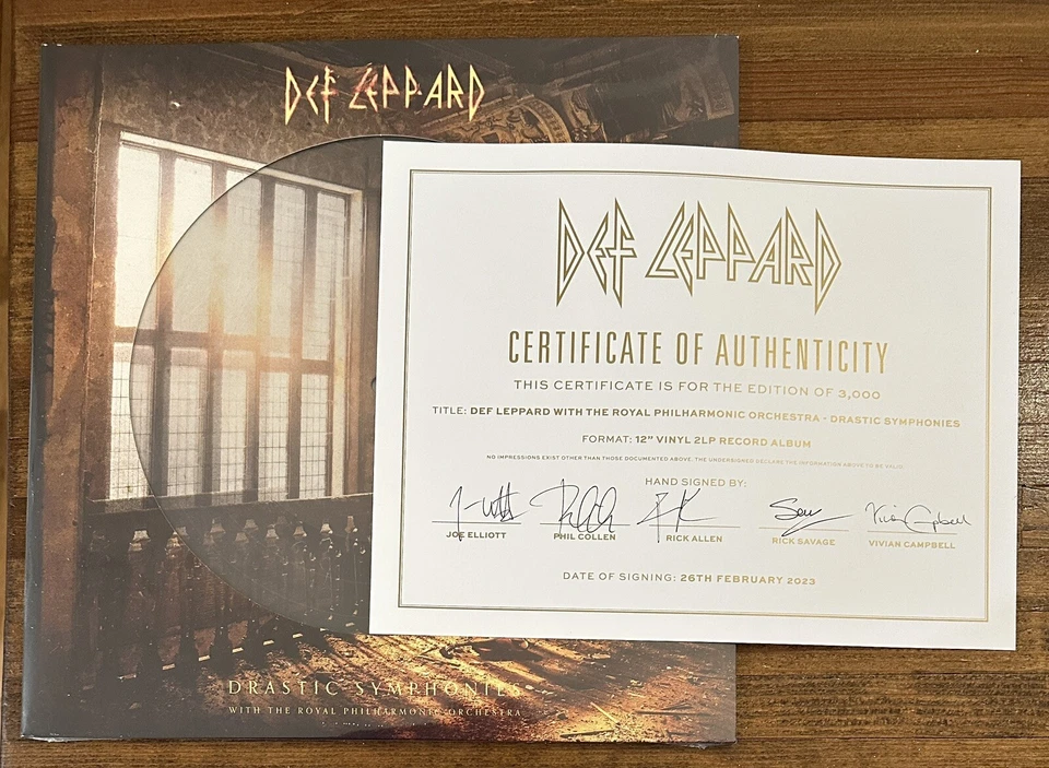 DEF LEPPARD DRASTIC SYMPHONIES LP VINYL PICTURE DISC AUTOGRAPHED SIGNED COA - Image 4 of 4