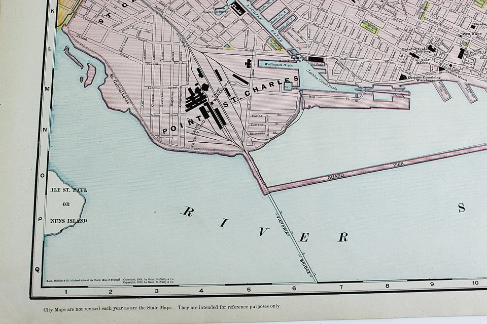Mapa de la ciudad de Montreal Canadá Rand McNally 1901 ferrocarril RR negocios folio grande Foto 3 de 4