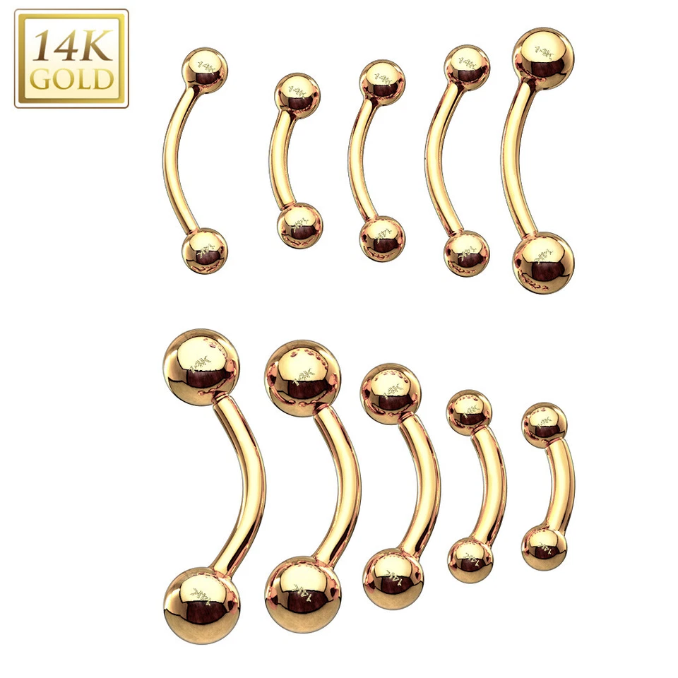 14K Gold Basic Curve Barbell Eyebrow Ring Lip Rook Daith Snug Piercing 16G - Image 4 of 4