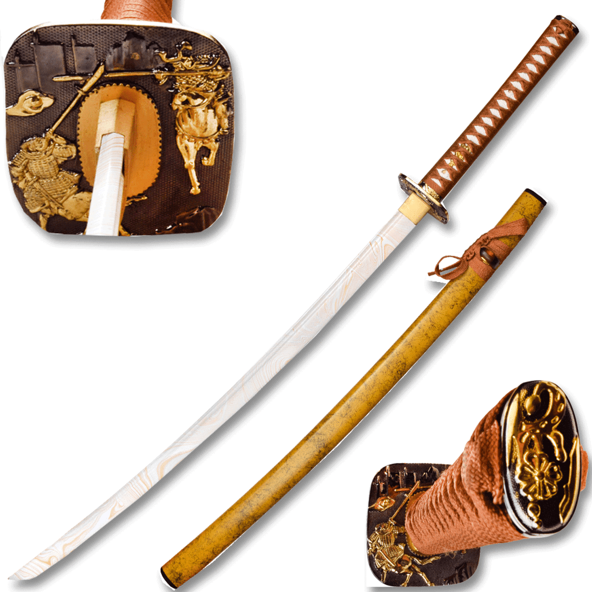 MOSHIRO 1045 Carbon Steel Golden Edition Katana with White Gold