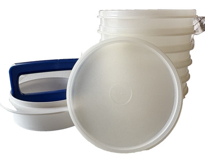 VTG Tupperware Hamburger Patty Press Keeper Set USA Ring Press 2 Lids 7 Holders