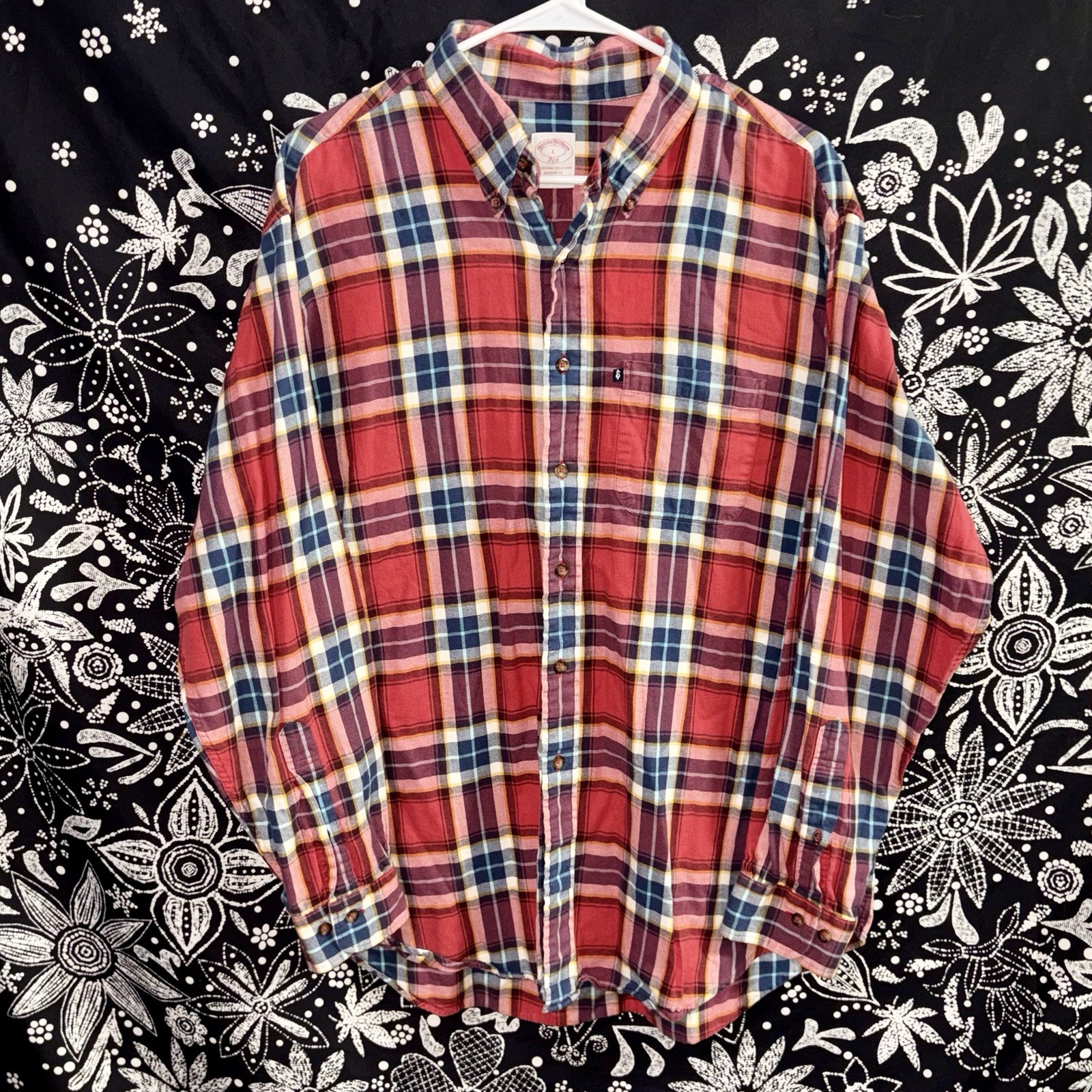 Brooks Brothers Flannel Shirt Mens Large Red Plaid Button Up Long Sleeve “346”
