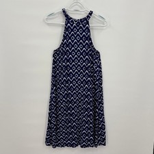 LOFT Womens Navy White Ikat Diamond Halter Shift Dress XS Sleeveless