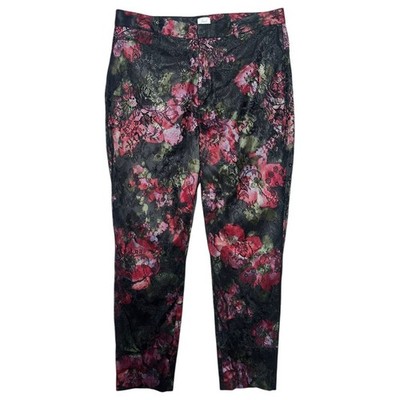 Pearl Georgina Chapman Black Floral Lace Overlay Trouser Pants Size 8