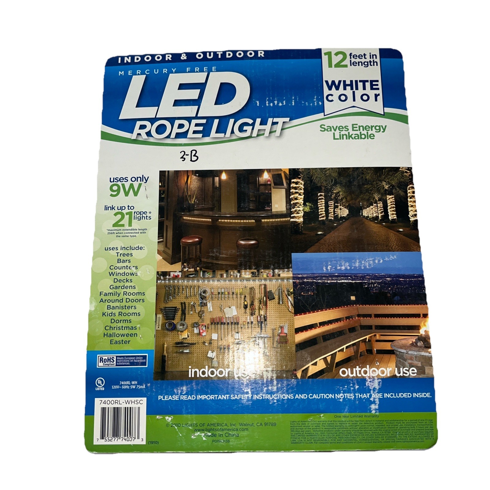 LED Rope Lights of America- 7400RL-WHRope Lighting Kit -White - 12ft New Sealed