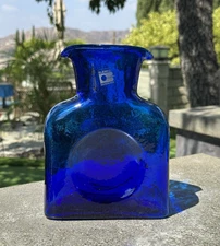 Vintage Beautiful Blenko Cobalt Blue Glass Double Spout Carafe Water Bottle Vase