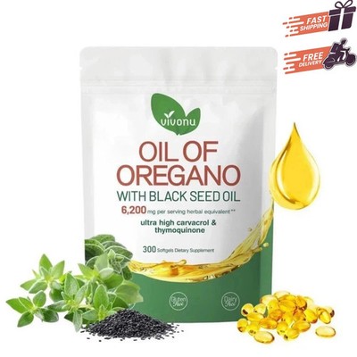 Oil of Oregano Softgels w/ Black Seed   6000mg High Potency   300 Count New