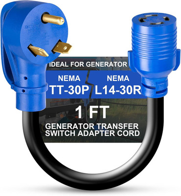 NEMA TT-30P to L14-30R Adapter Cord, 30 Amp 3 Prong to 4 Prong Generator Transfe