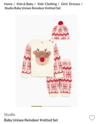 Studio Baby 3 Piece Set Jumper Trouser Hat Reindeer New 9 - 12 M Christmas Gift