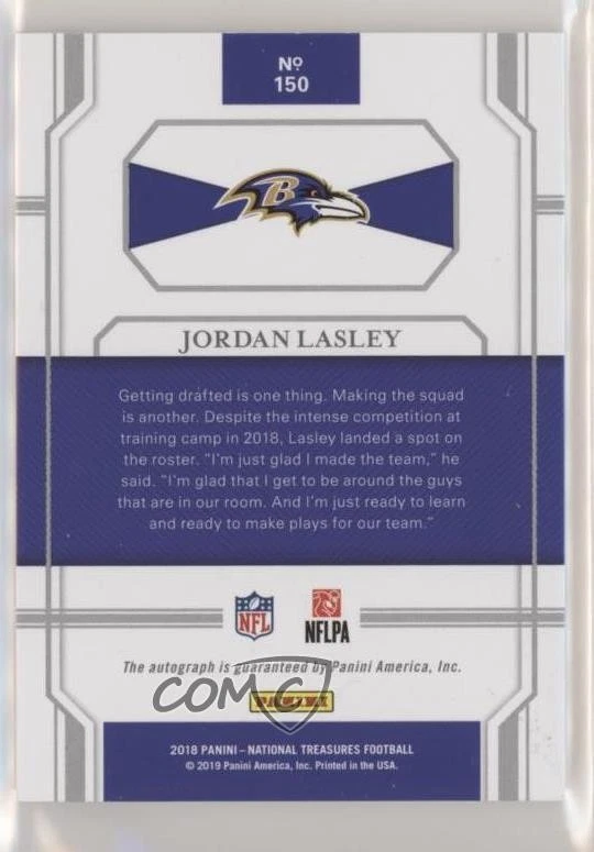 2018 National Treasures Signatures Holo Silver /25 Jordan Lasley Rookie Auto RC - Image 2 of 2