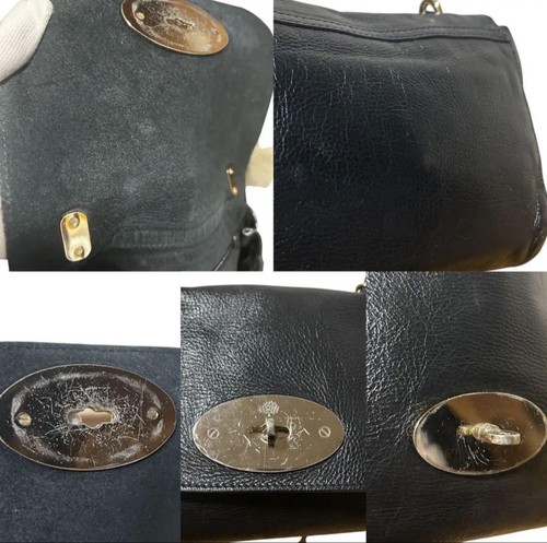 Mulberry Lily Leather Shoulder Bag Glossy Black Chain Strap Gold Tone Hardware - Picture 9 of 12
