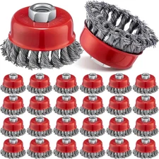 24 Pcs 3 Inch Wire Wheel Cup Brush with 5/8"-11 Threaded Arbor for 4 1/2
