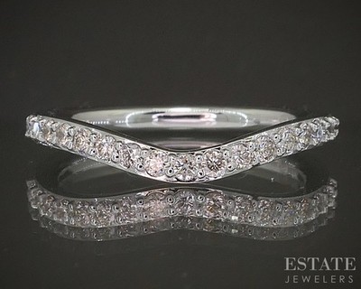 14 Karat Weißgold 0,30 kt natürlicher Diamant geschwungener Bandring p22556