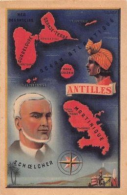 Martinique - Victor Schoelcher - Carte géographique des Antilles - Tête de femme - Photo 1/2