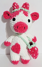 Crochet Strawberry Cow Amigurumi Plushie Stuffed Animal 14" Handmade Gift NEW