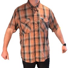 Dixxon Kokomo Bamboo Short Sleeve Shirt Men  s 2XL Coral Plaid Buttons