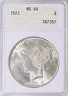 1923 Silver Peace Dollar MS64 In Old ANACS SOAPBOX Holder