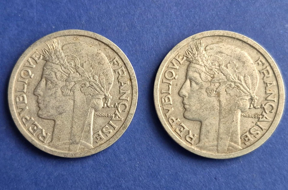 France - 2 Francs 1945 B et 1945 C Aluminium - Morlon - Photo 2/2