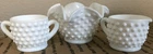 Vintage Fenton milk glass hobnail small ruffled edge bowl sugar and creamer set