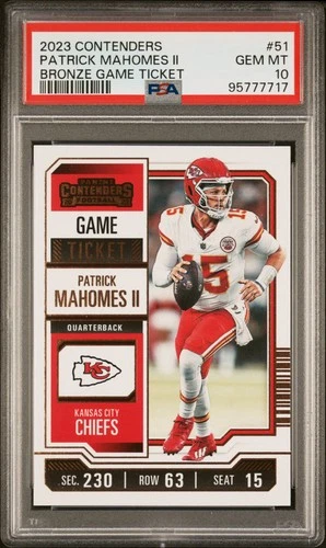 Patrick Mahomes 2023 Panini Contenders #51 Bronze Game Ticket PSA 10 POP 3