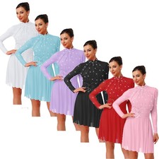 Womens Dancewear Stage Dresses Gymnastics Dress Figure Skating Embroidery Back