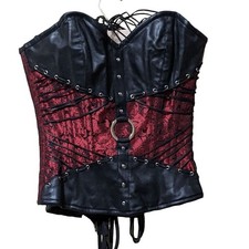Unbranded brocade and faux leather overbust steel boning back lace up corset 26