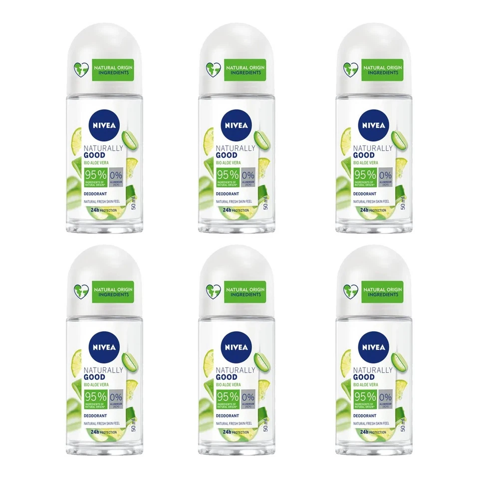 6pz NIVEA NATURALLY GOOD Bio Aloe Vera Deodorante deo corpo roll on 50ml