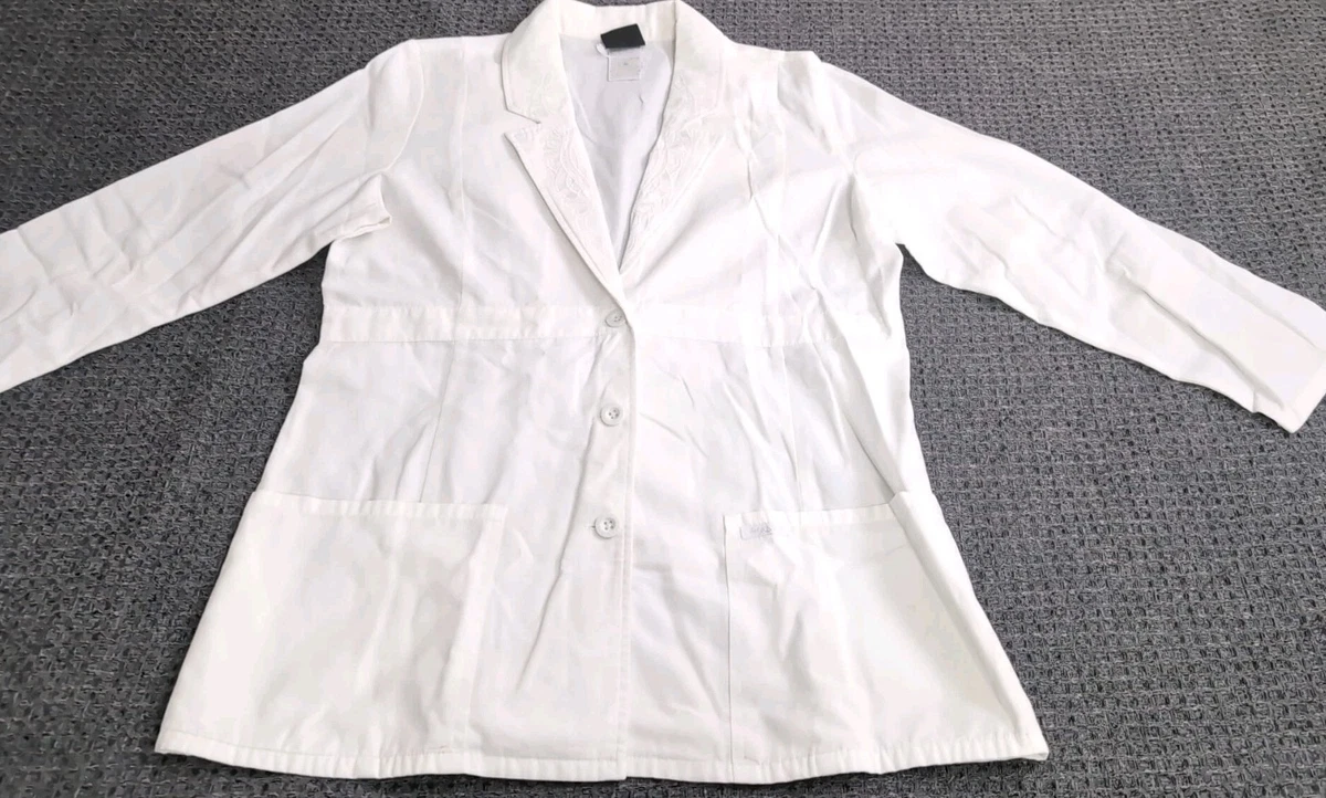 Baby Phat White Lab Coat Embroidered Collar Size Medium Long Sleeve Button Up